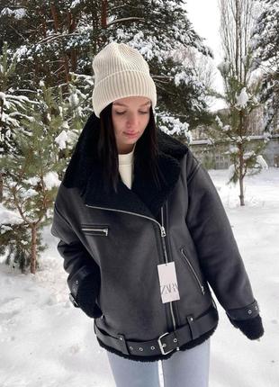 Дубленка куртка zara xs 34 с официального сайта черная