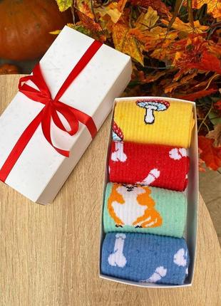 Бокс жіночих високих шкарпеток 36-41 на 4 пари у подарунковій коробці|вигідна ціна|