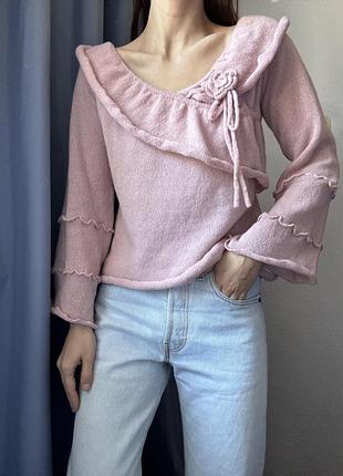 Пудровий светр на плечі джемпер пудра пуловер реглан лонгслів y2k светр шерстяний джемпер розовий