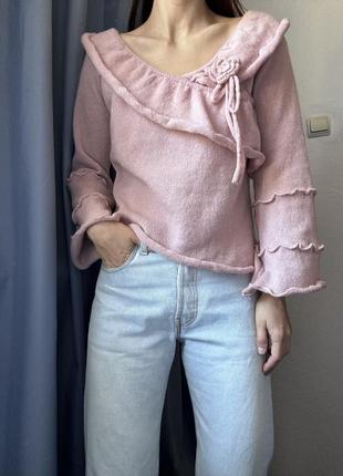 Пудровий светр на плечі джемпер пудра пуловер реглан лонгслів y2k светр шерстяний джемпер розовий7 фото