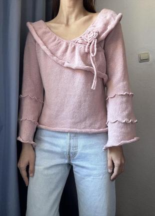 Пудровий светр на плечі джемпер пудра пуловер реглан лонгслів y2k светр шерстяний джемпер розовий4 фото