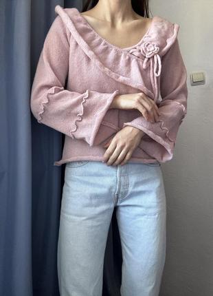 Пудровий светр на плечі джемпер пудра пуловер реглан лонгслів y2k светр шерстяний джемпер розовий8 фото