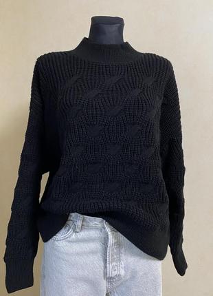 Чорний теплий зимній светр свитер вязаный як zara