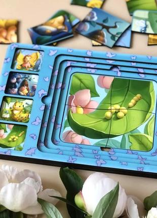 Деревянная настольная игра "этапы развития бабочки" ubumblebees (псф017) psf017 сортер-пазл 5