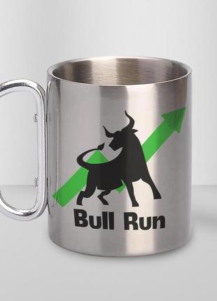 Кружка металева з карабіном "bull run" 300 мл срібляста|вигідна ціна|