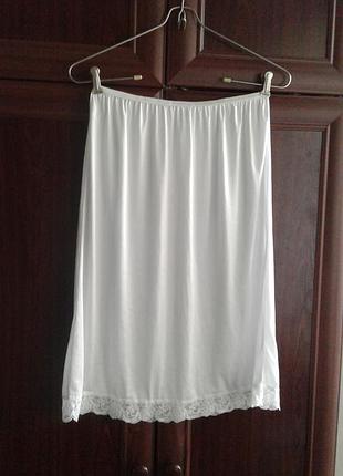 Біла спідня спідниця, підспідничник із мереживом батал marks& spencer нюанс