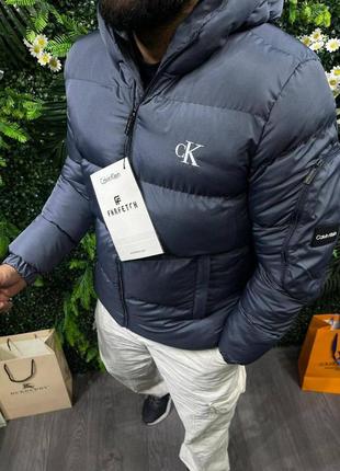 Зимняя мужская теплая куртка пуховик серая calvin klein