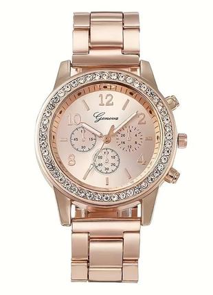 Жіночий кварцовий годинник geneva runer на металевому ремінці зі стразами, рожеве золото|вигідна ціна|