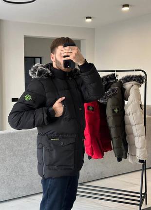 Зимнее мужское пальто удлиненная куртка пуховик stone island