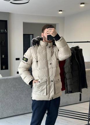 Мужская зимняя куртка пуховик удлиненная пальто stone island