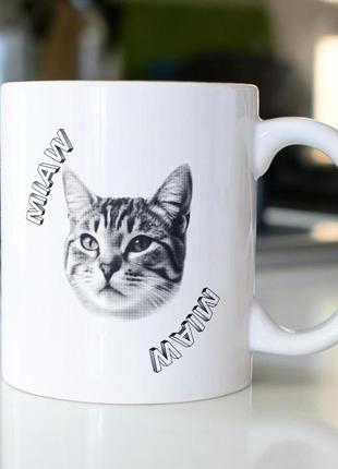 Кружка з принтом "miaw" 330 мл біла|вигідна ціна|