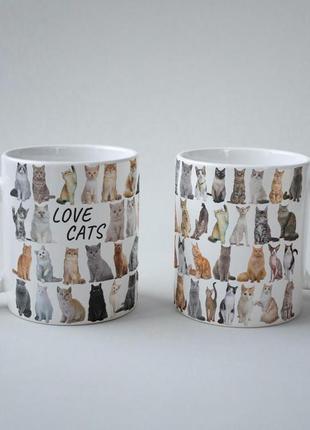 Кружка керамічна з принтом "love cats" 330 мл біла|вигідна ціна|