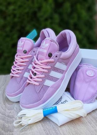 Женские качественные и стильные кроссовки для девочек adidas campus x bad bunny розовые
