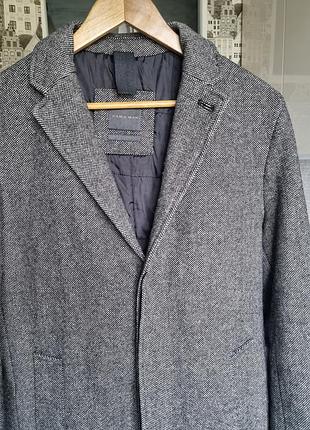 Брендовое шерстяное теплое серое мужское теплое демисезонное зимнее пальто zara l