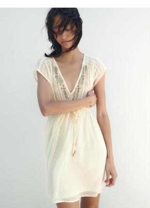 Мини платье с вышивкой плюмети и бусинами zara m,l