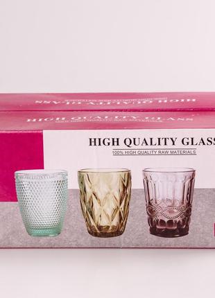 Склянка для напоїв фігурна гранована з товстого скла набір 6 шт рожевий4 фото