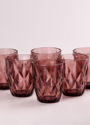 Склянка для напоїв фігурна гранована з товстого скла набір 6 шт рожевий3 фото