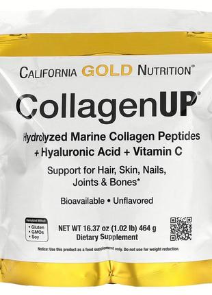 Морський колаген-пептид california gold nutrition, collagenup, з гіалуронкою і вітаміном c, 464 г usa