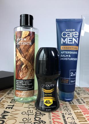 Мужской набор avon: шампунь-гель 2в1, дезодорант, бальзам после бритья, эйвон набор