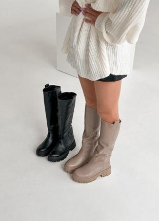 Натуральная кожа, модные черные женские сапоги