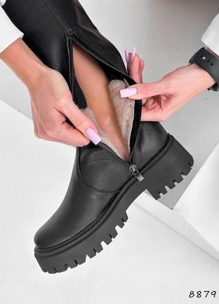 Натуральная кожа, модные черные женские сапоги