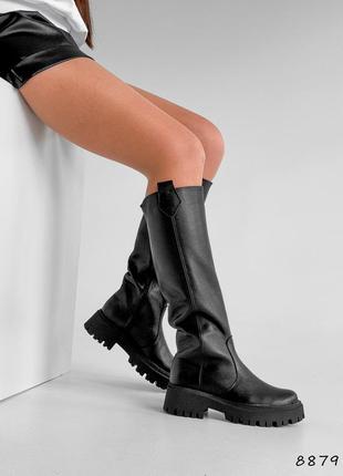 Натуральная кожа, модные черные женские сапоги
