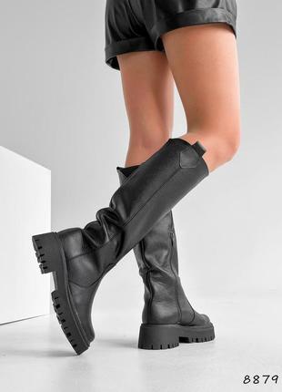 Натуральная кожа, модные черные женские сапоги