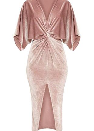 Нарядное велюровые вечернее платье миди розовое,46-48 размер.