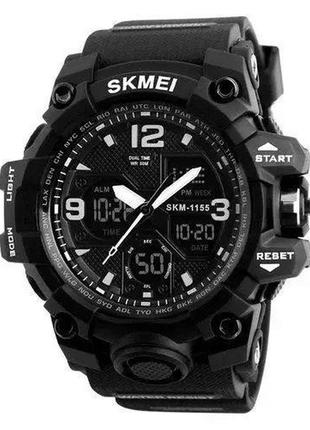Брендовые мужские часы skmei 1155bbk, часы кварцевые армейские, часы th-534 военные мужские