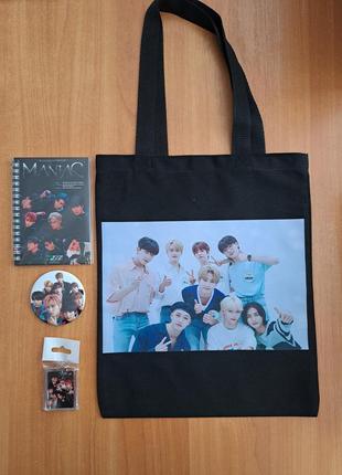 Сумка шоппер + блокнот + значок + брелок стрей кидз stray kids