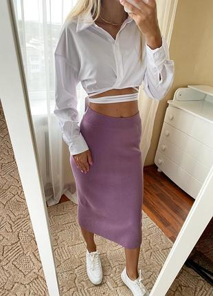 Юбка миди трикотажная фиолетовая стильная осенняя зимняя