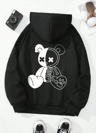 Чоловіче чорне стильне оверсайз худі з трендовим принтом