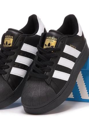 Женские кожаные кроссовки adidas superstar platform xlg адидас суперстар платформ