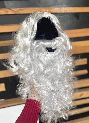 Белый парик иисуса или деда мороза с бородой и усами, волнистые волосы, косплей,...