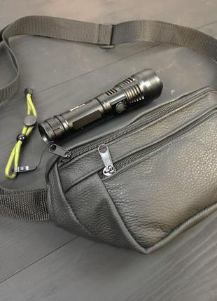 Комплект: шкіряна бананка + тактичний ліхтар|краща ціна|