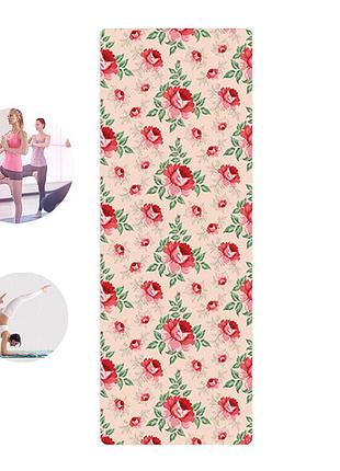 Коврик для фитнеса и йоги meileer rubb-22 1830*680*4mm красные цветы|краща ціна|
