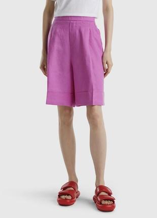 Лляні широкі шорти бермуди united colors of benetton cos arket вільного крою з високою посадкою 100% льон