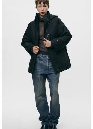Дутая черная куртка парка оверсайз zara - s, m