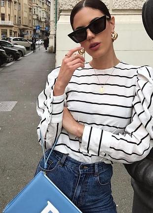 Блуза в полоску с пышными рукавами, р.s zara