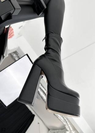 Натуральные кожаные демисезонные черные ботильоны на высоком каблуке