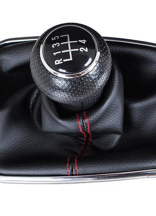 Vw bora 98-05 ручка кпп + сильфон з червоною різьбою та хромовою рамкою 5 передач отв.23мм