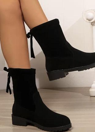 Акція!!! нові чорні жіночі сапоги замш