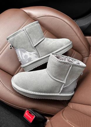 ❄️зимові жіночі сірі ugg mini grey suede уггі угі угг утеплені хутром / угг натуральні овчина / угги утепленные мех з мехом натуральные