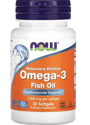 Рыбий жир с омега-3, 180 мг епк / 120 мг дгк, 30 капсул от now foods