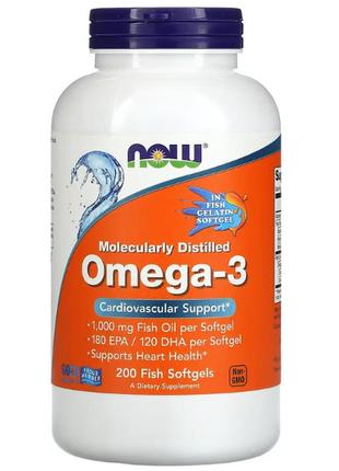 Рыбий жир из омега-3, 180 мг епк / 120 мг дгк, 200 капсул от now foods