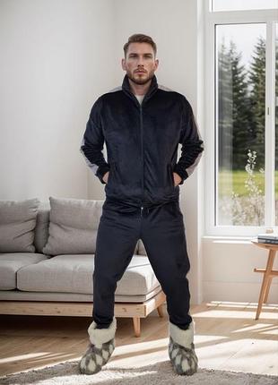 Мужская теплая велюровая пижама -домашний костюм