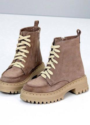 36-41 рр деми/зима ботинки на платформе натуральная замша/кожа черные, капучино, бежевые