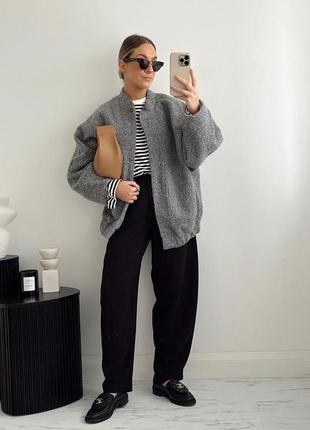 Бомбер сірий букле оверсайз зара zara вільний з довгим рукавом жакет піджак пальто напівпальто