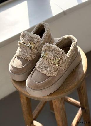 Лоферы с мехом тедди