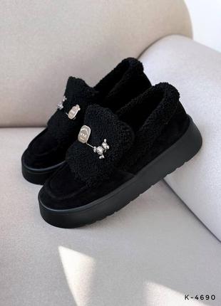 Лоферы с мехом тедди